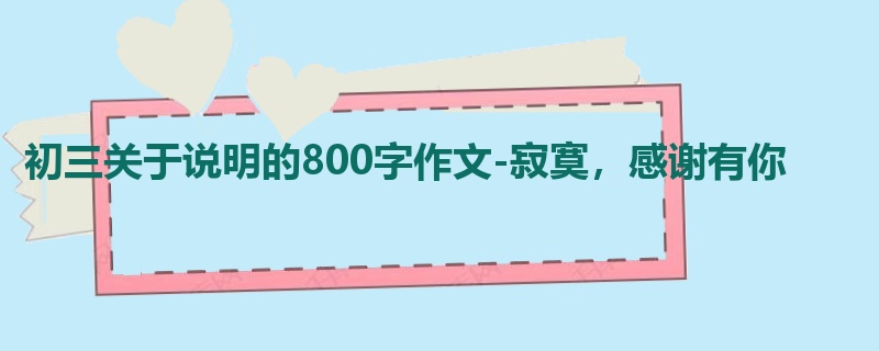 初三关于说明的800字作文-寂寞,感谢有你