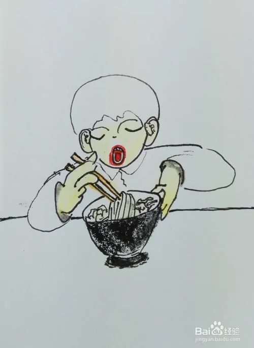 怎样画简笔画“小孩吃面条”？