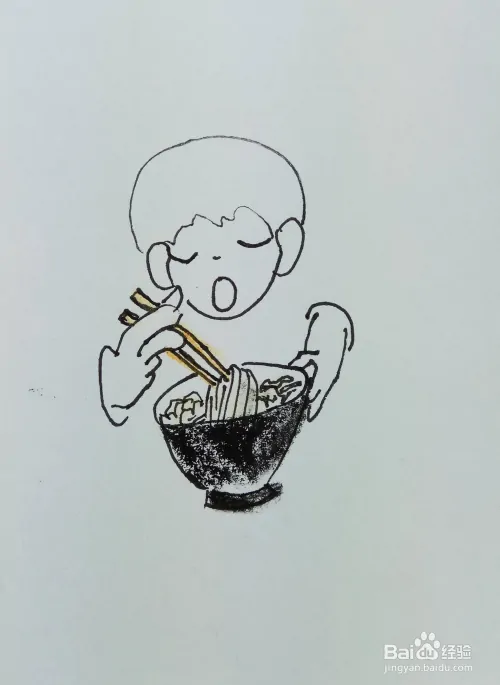 怎样画简笔画“小孩吃面条”？